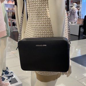 Michael Kors Jet Set Item Large East West Zip Crossbody Leather Black NWT